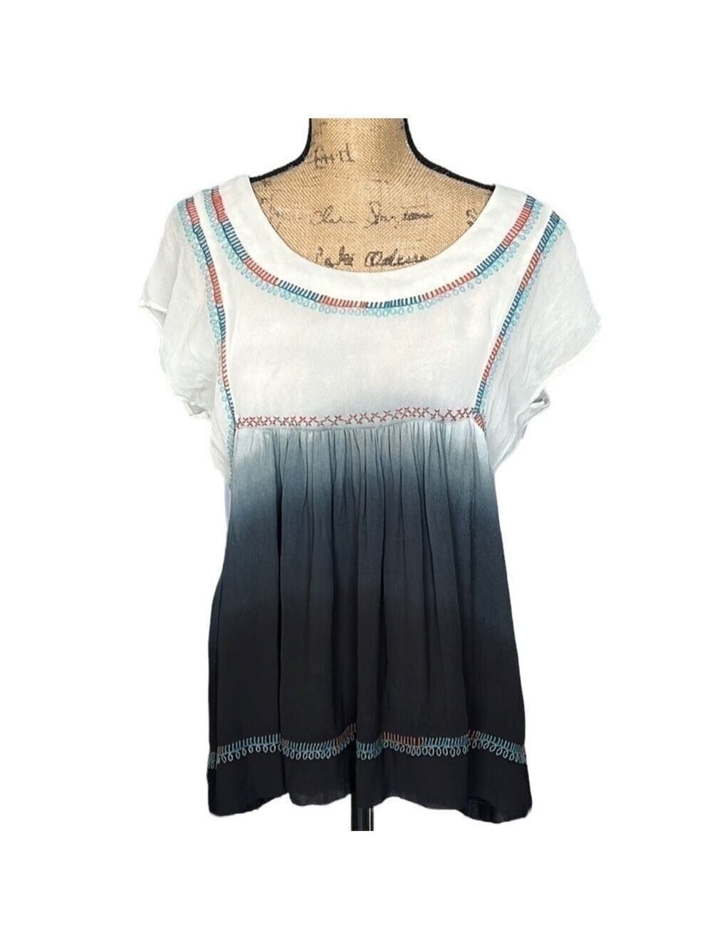 Ivy Jane Dip Dye Chiffon Top Embroidered